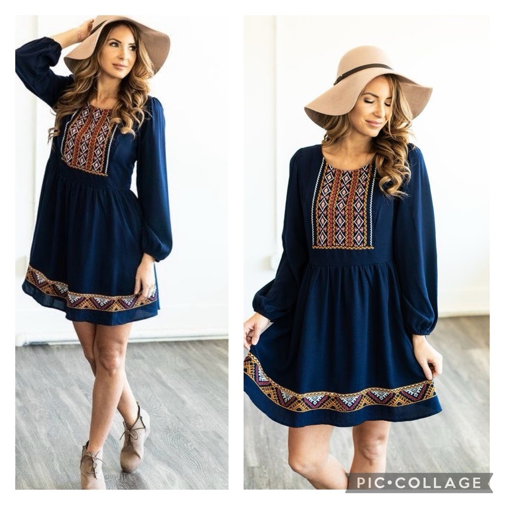 Navy embroidered dress